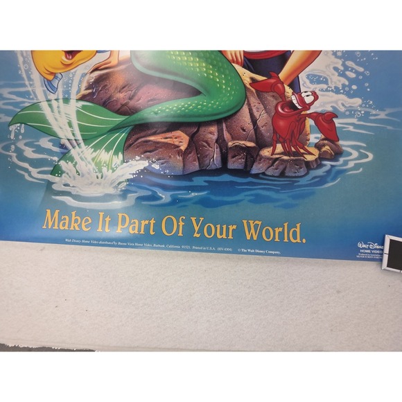 Vintage Little Mermaid Movie Poster Store Display VHS Cover Printed In USA 40x26 - Picture 3 of 9